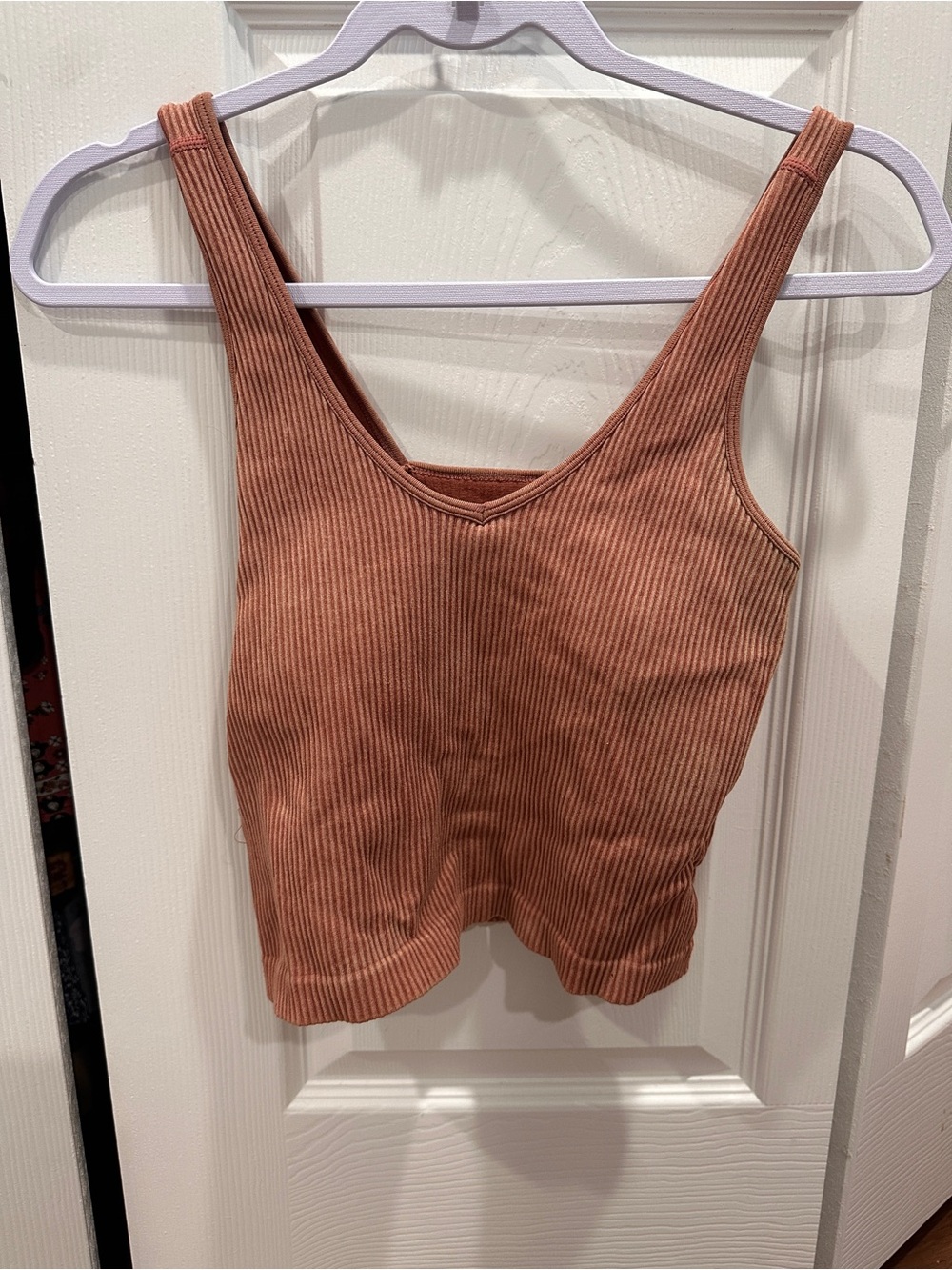Altar'd State Ribbed V-Neck Seamless Crop Tank Top Mauve Terracotta Rose